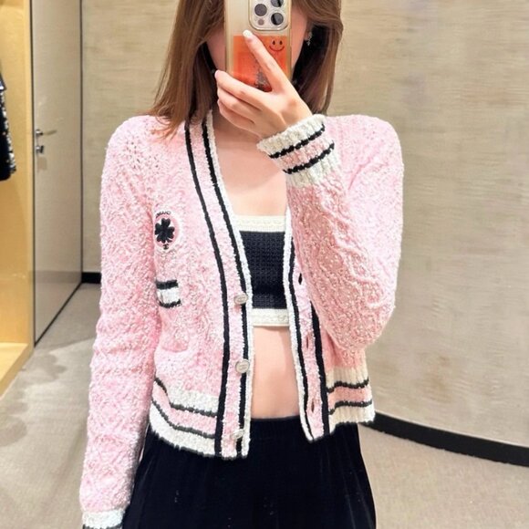 NWT CHANEL 2024P Pink Black White Cardigan Sweater FR36 - Picture 10 of 11